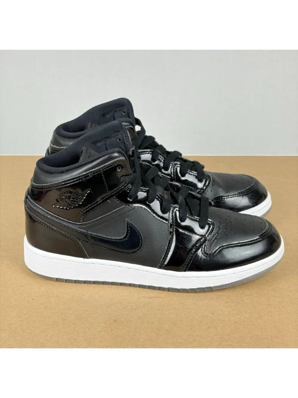 Air Jordan 1 Mid SE Space Jam Athletic Shoes Youth 5.5Y Black Purple Lace Up